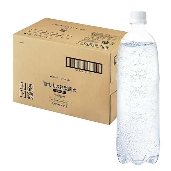 by Amazon 炭酸水 ラベルレス 1000ml ×15本 富士山の強炭酸水 バナジウム含有 ペットボトル 静岡県産 1L ボトル 割り材