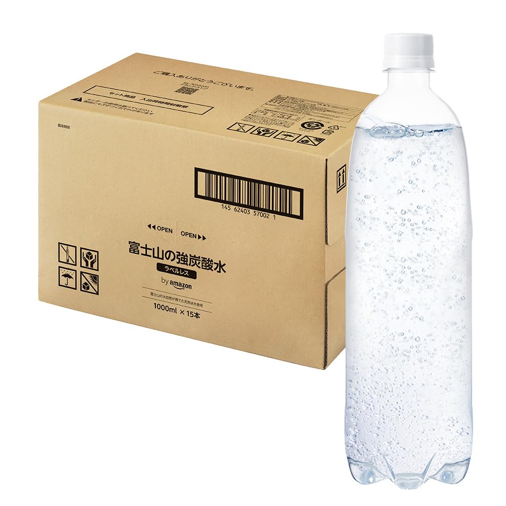 by Amazon 炭酸水 ラベルレス 1000ml ×15本 富士山の強炭酸水 バナジウム含有 ペットボトル 静岡県産 1L ボトル 割り材商品画像