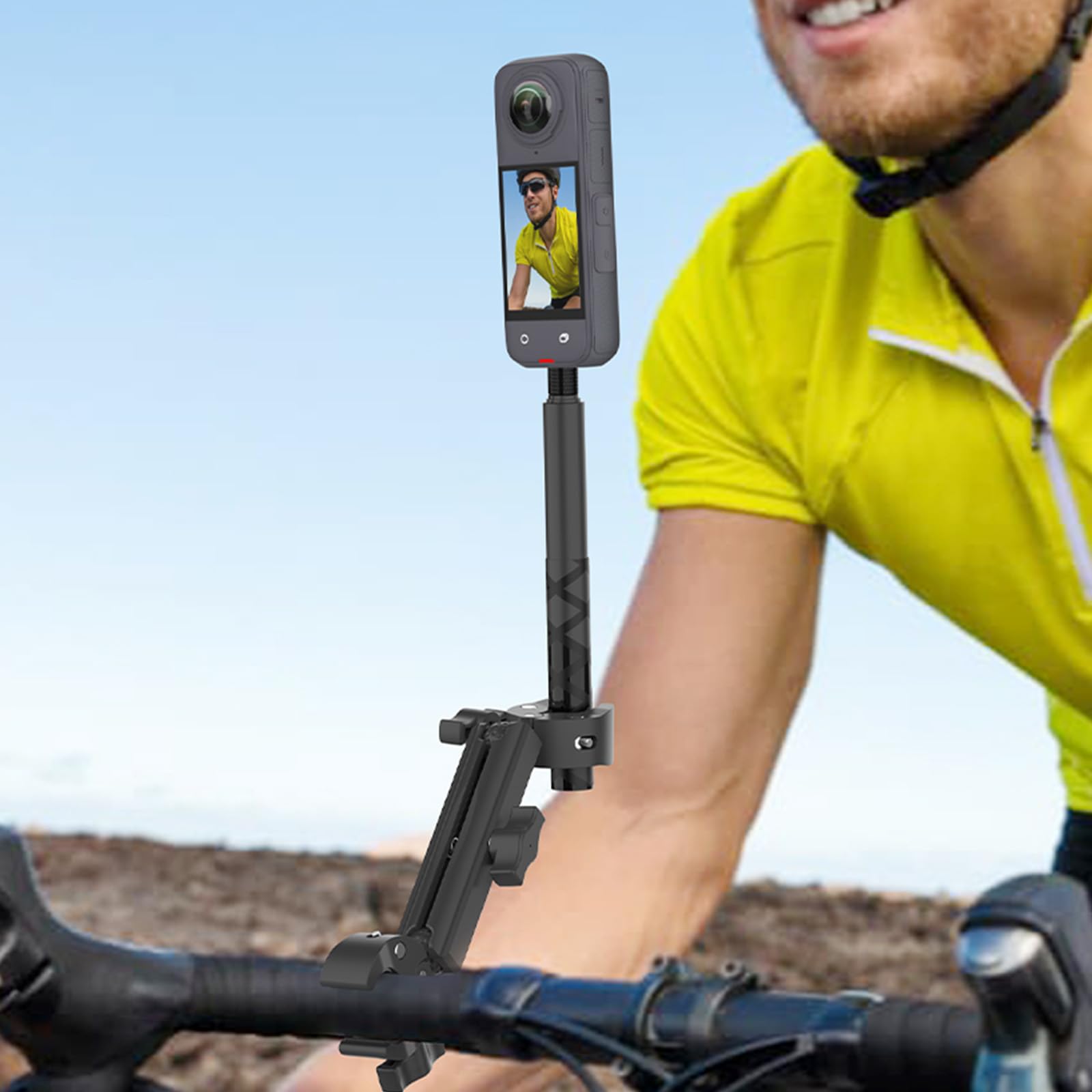Cámara de acción de aleación de aluminio ajustable con abrazadera de doble cabeza para motocicleta Selfie