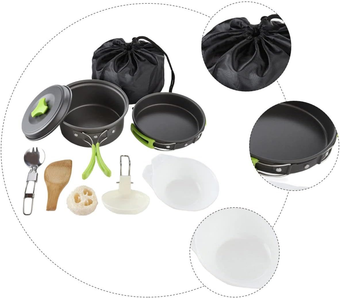 1set Outdoor Camping Cookware Portable Person Cooking Utensils Handles Lightweight for Hiking Picnics and Outdoor Adventures Accessories Included
