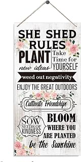 Inspirational Wood Sign, She Shed Rules Plant New Ideas Sign, Girls Room Decor, Bedroom Wall Decor, Office Decor, Decorative Wood Hanging Wood Plaque, Encouragement Gift for Her Women Friends