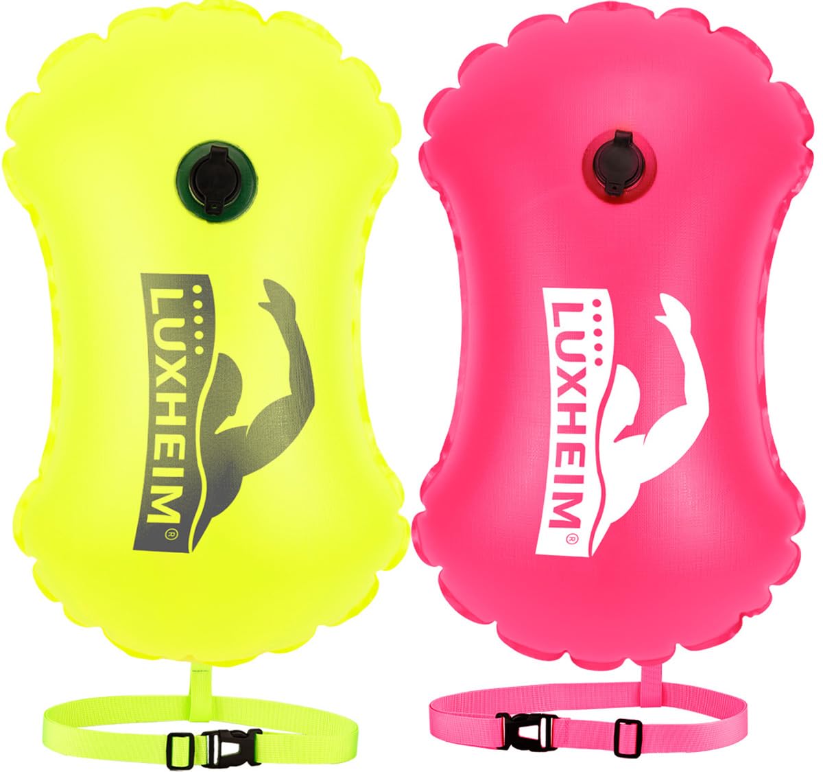 LUXHEIM 2 Pack Swim Buoy Tow Floats for Open Water Swimming Highly Visible Swim Buoy Waterproof Inflatable Tow Float for Triathlons