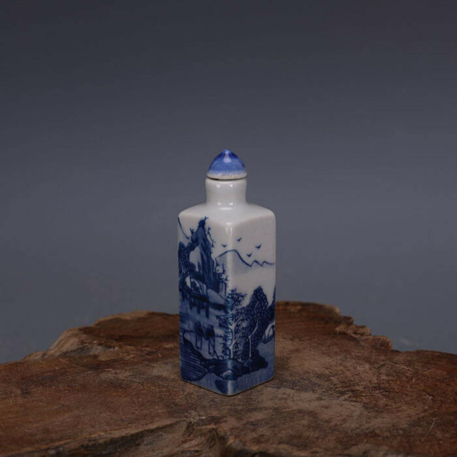 Amazon｜SHIYONG中国の青と白の磁器清山デザインスクエア鼻煙壷｜骨壺