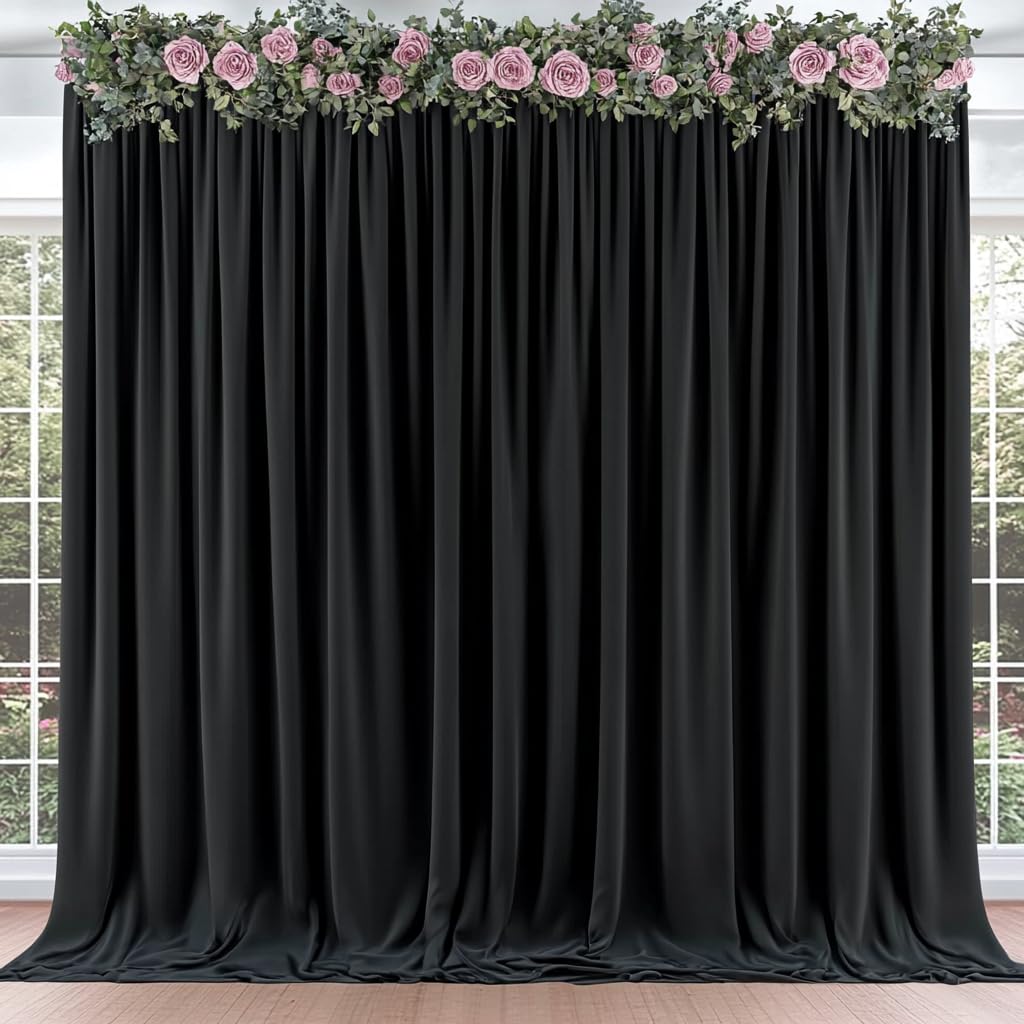 Lot de 4 panneaux de rideaux non transparents en tissu non transparent pour photographie de mariage, fête de mariage, décoration d'intérieur - 3 x 6 m d'épaisseur - Noir