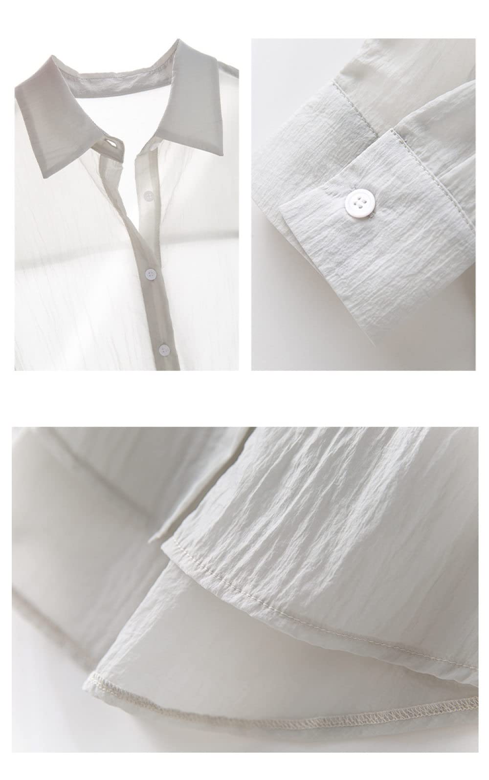 MIDJ Lockeres Damenhemd,Damen Plissee Elegantes Revers Oberteile Hemd Durchscheinend Grau Lose Fließend Satin Tunika Hemd Langarm Chiffon Bluse Hemd Lässige Büro Business Bluse Für Mädchen Damen