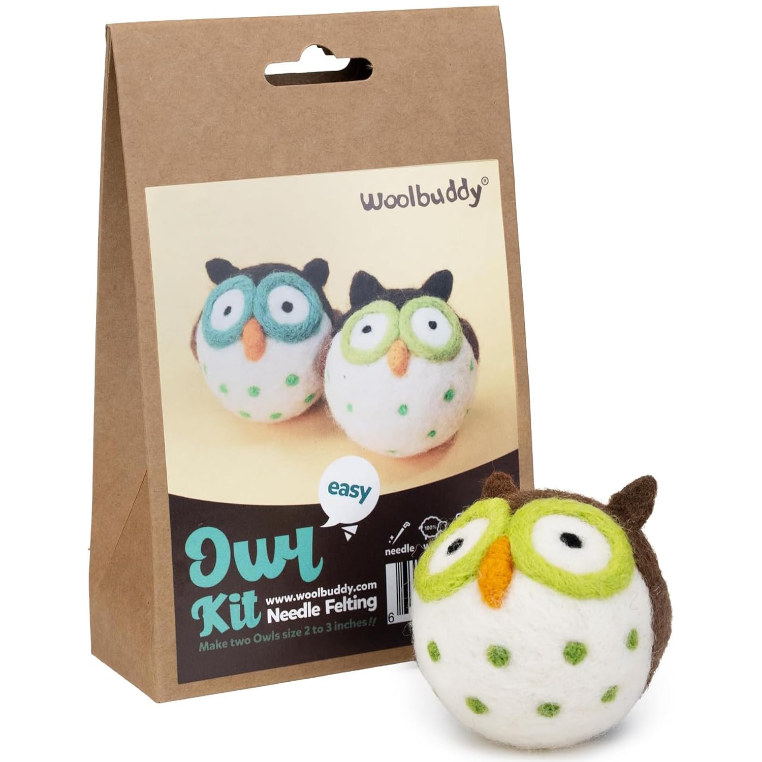 Woolbuddy Ręcznie robiony zestaw igieł Felting Owl Kit - Arts and Crafts Wool Kit for Decorations, Ornaments or Family Projects - Fun, Easy, Rewarding. by Woolbuddy
