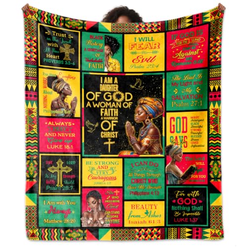 OAKZIUE Christian Gifts for Women, African American Women Christian Blanket 60"x50", Spiritual Gifts, Inspirational Bible Verse Prayer Quilt, Religious Gift Ideas for Birthday Mothers Day Christmas