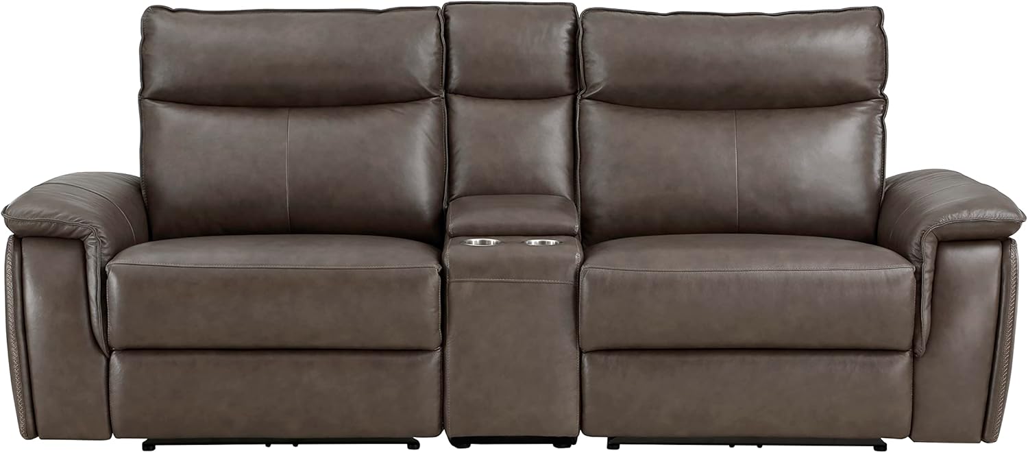 Lexicon Raelynn Power Double Reclining Loveseat with Center Console, Dark Brown