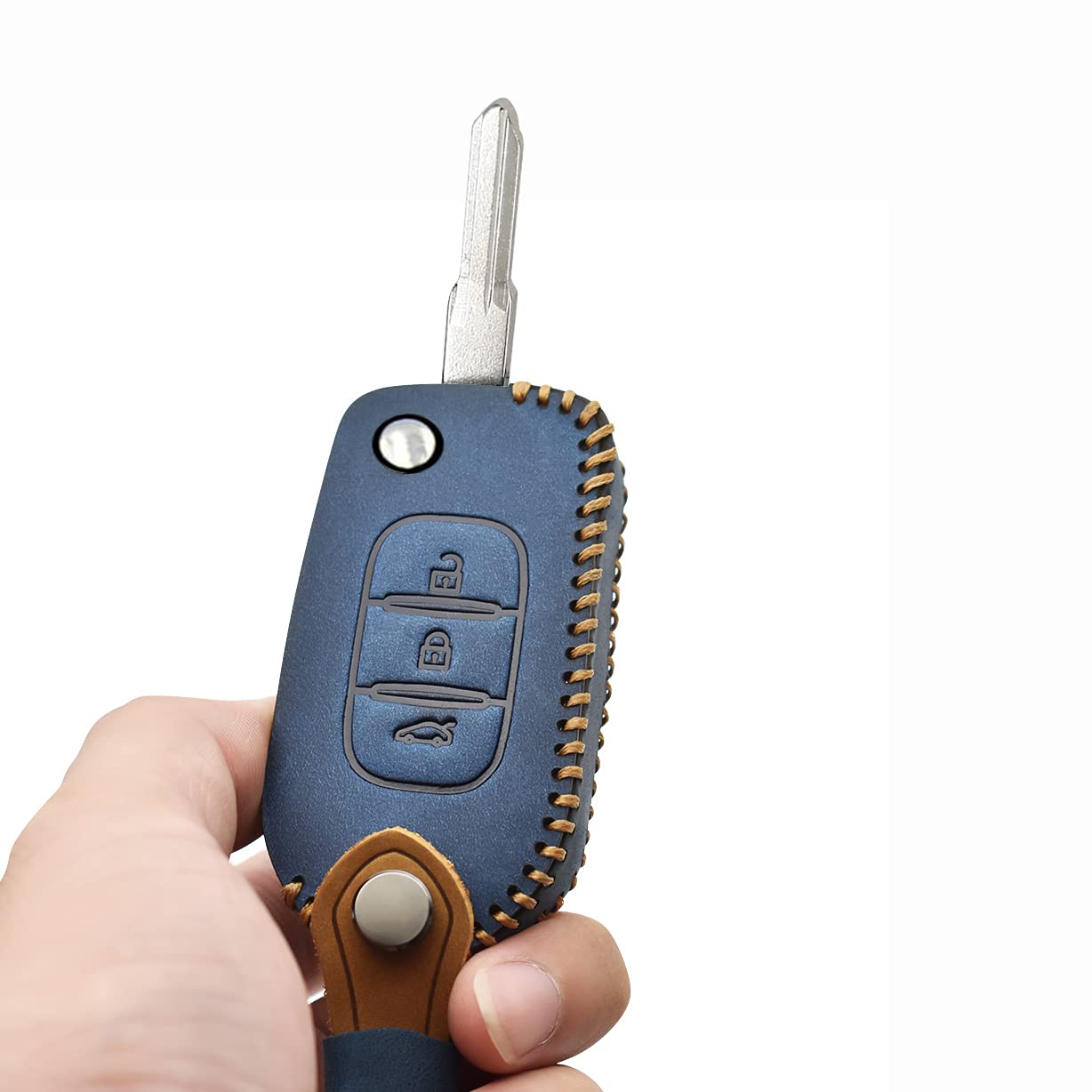 Custodia Chiave Auto HIBEYO In Pelle Blu Per Renault Clio, Megane, Kadjar, Koleos – Retrò E Protettiva - 3
