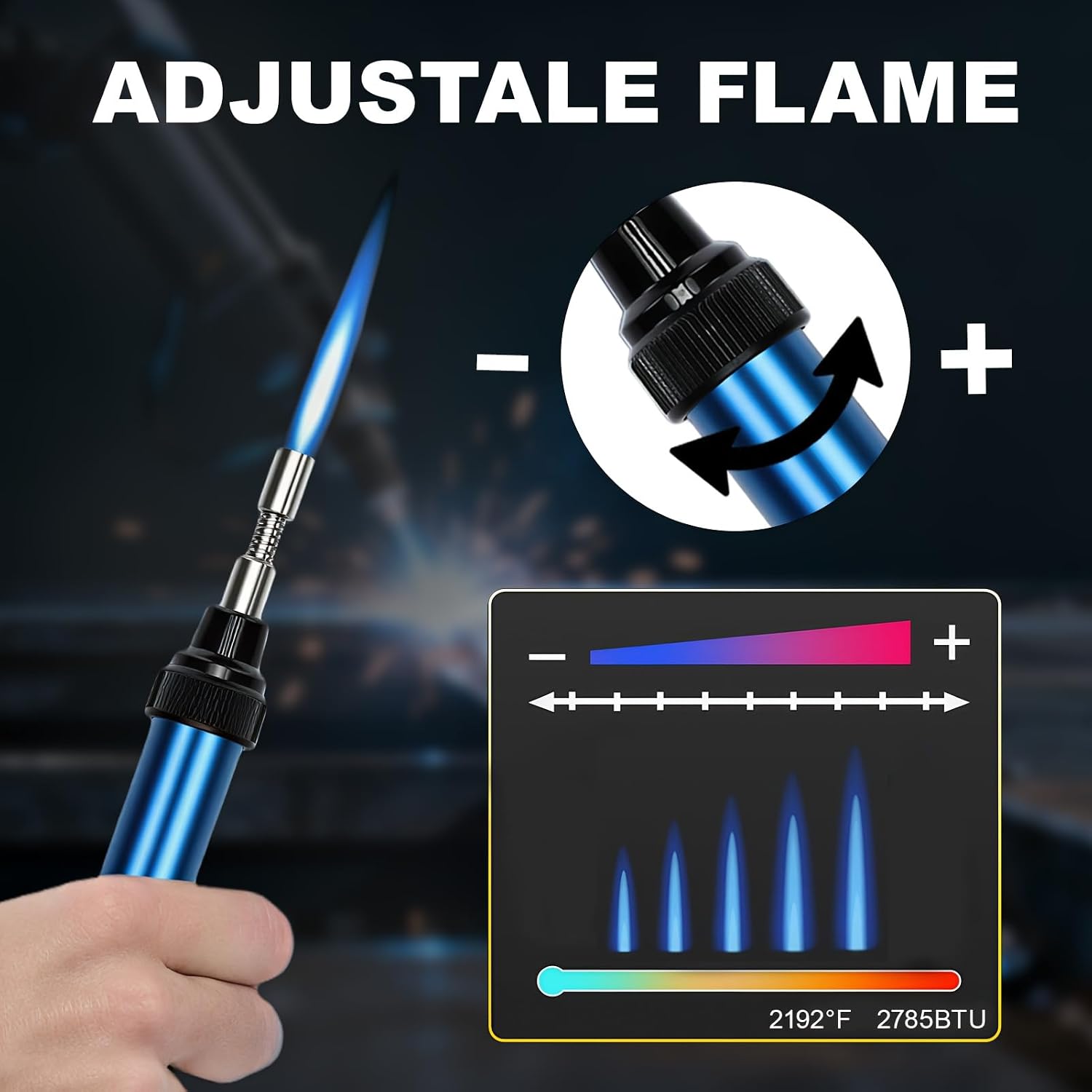 BLUEFIRE 3-Foot Hose Propane/MAP Gas Soldering Torch – Multi-Function Portable Self-Igniting Welding Station with Adjustable Flame & Available Accessories, Fueled by 1lb MAPP Cylinder (Not Included)