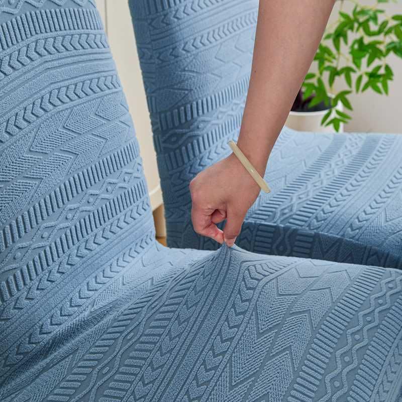 Image of HOMETHREADS Elastic Jacquard Chair Cover Stretch Removable Washable Short Dining Chair Cover Protector Seat Slipcover (Blue, Pack of 2)