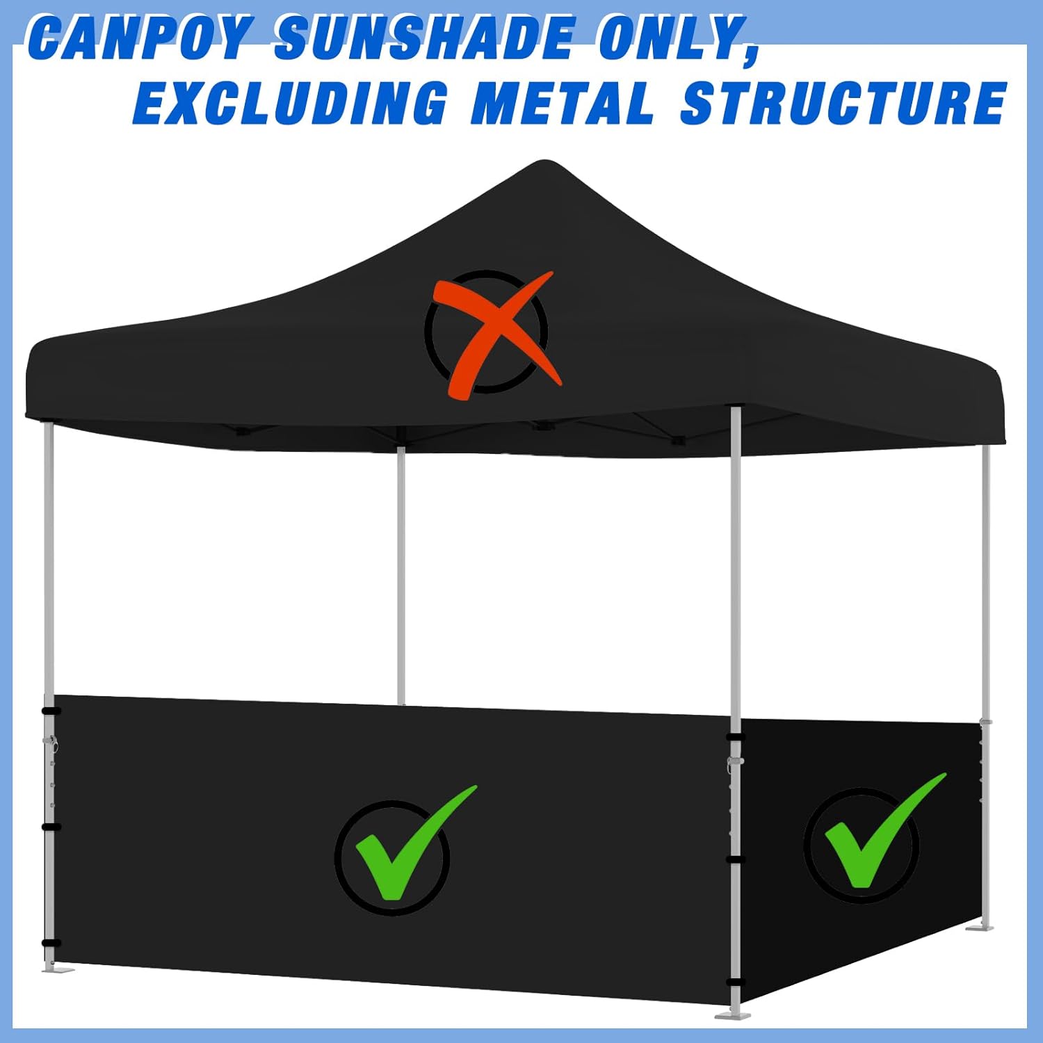 3 Pcs Smoothnovelty Canopy Half Wall Outdoor Gazebo Side Panels for 10'x10', 10'x15', 10'x20' Vertical Leg Pop up Canopy Gazebo Shelter Tent (Black)