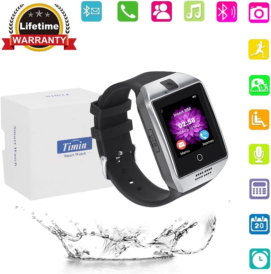 Smart Watch, Bluetooth Touch Screen Smartwatches Support SIM/TF Card Camera Pedometer Sleeping Monitor Facebook Whatsapp Sports Fitness Tracker For Android Phones Samsung Huawei Sony et (Silver black)
