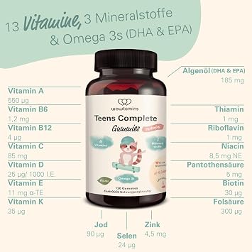 wowtamins Teens Complete Sugar-Free - Vitamins for Teenagers (30 Day Supply) - Multivitamin Gummies with Omega 3 - Dietary Supplement for the Immune System with Vitamin C D3 B12 Zinc & More