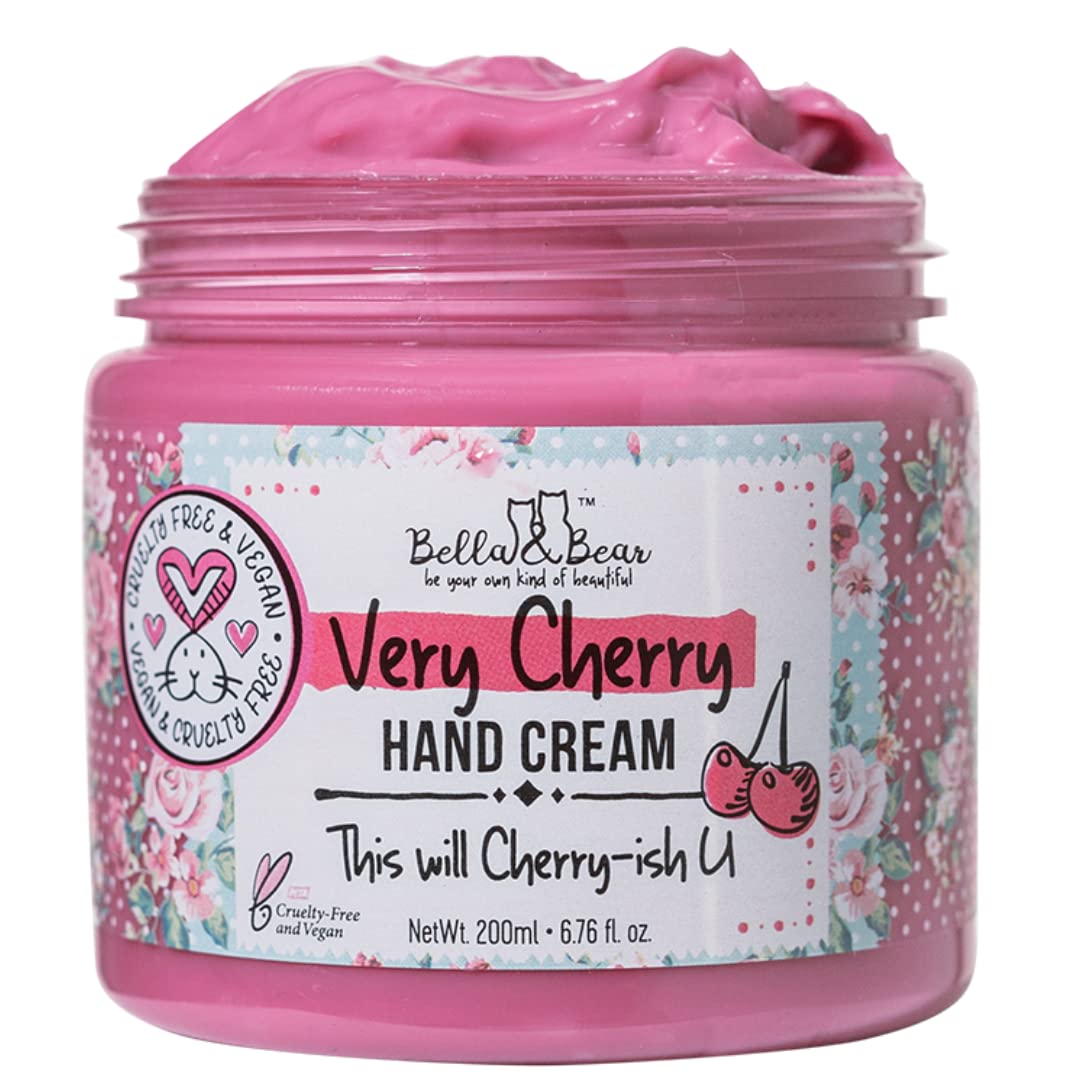 Bella & Bear Very Cherry Hand Cream for Dry Hands – 6.7oz Vegan Friendly Hand Moisturizer – Non Greasy and Fast Absorbing Formula