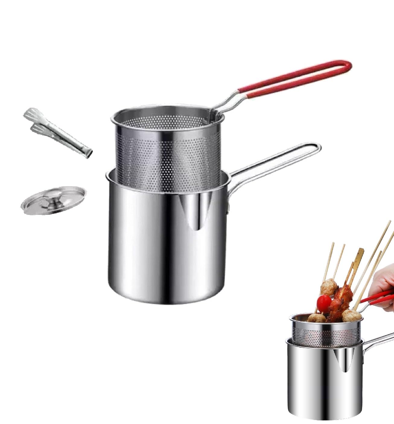 Deep Fryer Set 304 Stainless Steel Removable Frying Basket Portable（4pcs）