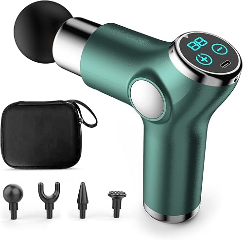 Miniatura 18 de Ergocar Potente pistola de masaje muscular tejido profundo, 6 velocidades masajeador de cuerpo eléctrico de mano con 4 cabezas súper silencioso