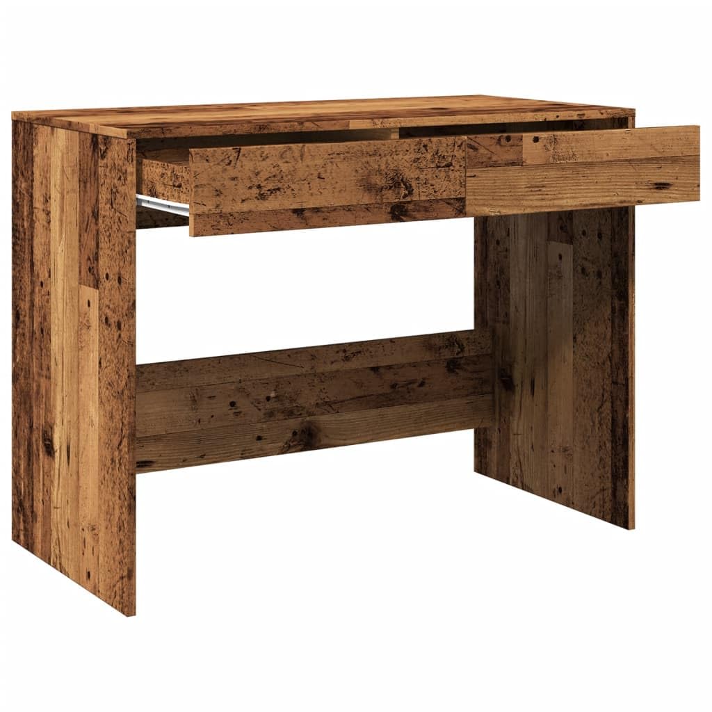 Escritorio con aspecto de madera envejecida, 101 x 50 x 76,5 cm, material de madera con 2 cajones, mesa de oficina con amplio tablero para pantalla de ordenador y teclado, mesa de trabajo