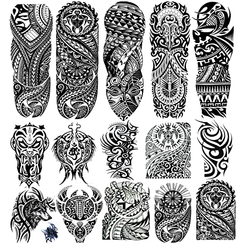 Kotbs 15 Sheets Tribal Totem Tempoary Tattoo Sleeves For Men Women, 5 Sheets Full Arm Tattoo Sleeve And 10 Sheets Half Arm Tattoo Stickers, Waterproof Large Fake Tattoos Body Art Temporary Tattoo #TOP12