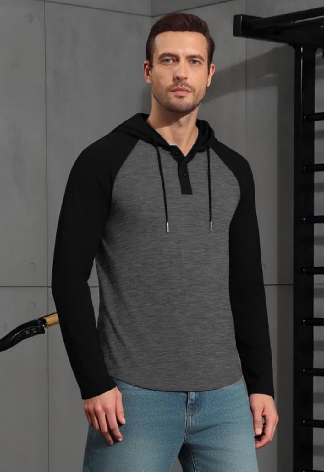 KUYIGO Mens Hoodie Long Sleeve Casual Athletic Workout Fashion Pullover Hooded Contrast Collar Sweatshirt with Drawstring - Image 2