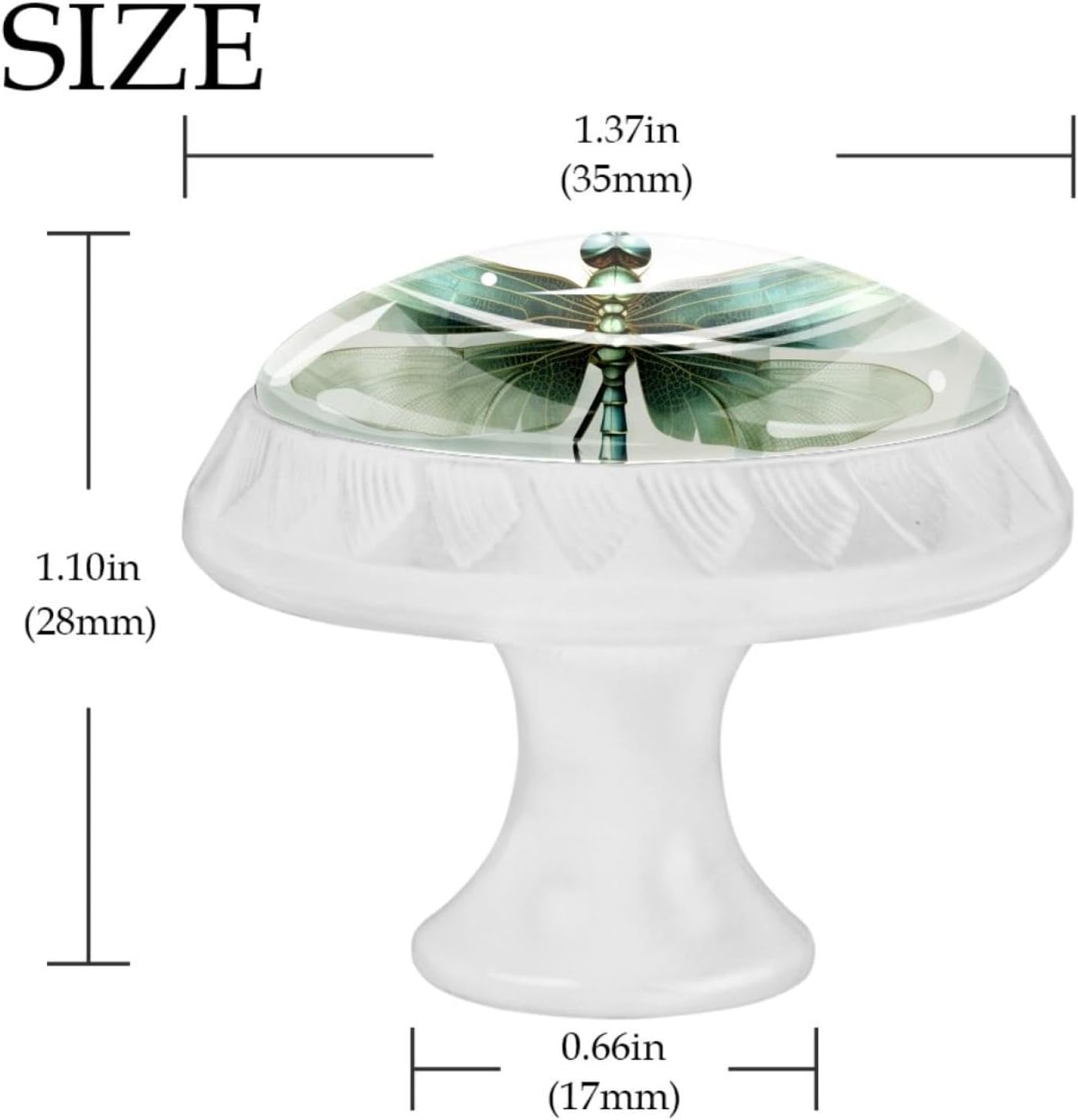 NEWzone 4 Pack Cabinet Knobs Green Dragonfly, White Cabinet Pulls Kitchen Cabinet Knobs, Round Drawer Knobs for Dresser Drawers Cabinet Hardware Cupboard Wardrobe Pulls Handles