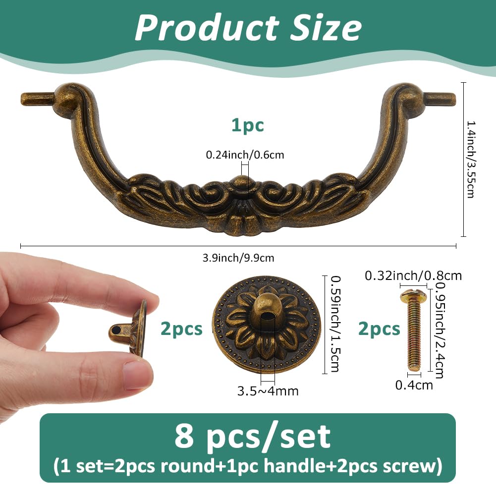 SUPERFINDINGS 8 Sets Vintage Bail Pull Handles 3.9inch Hole Center Antique Bronze Handles Alloy Drop Pulls Decorative Cabinet Pull Swing Dresser Pulls Handle - Image 2