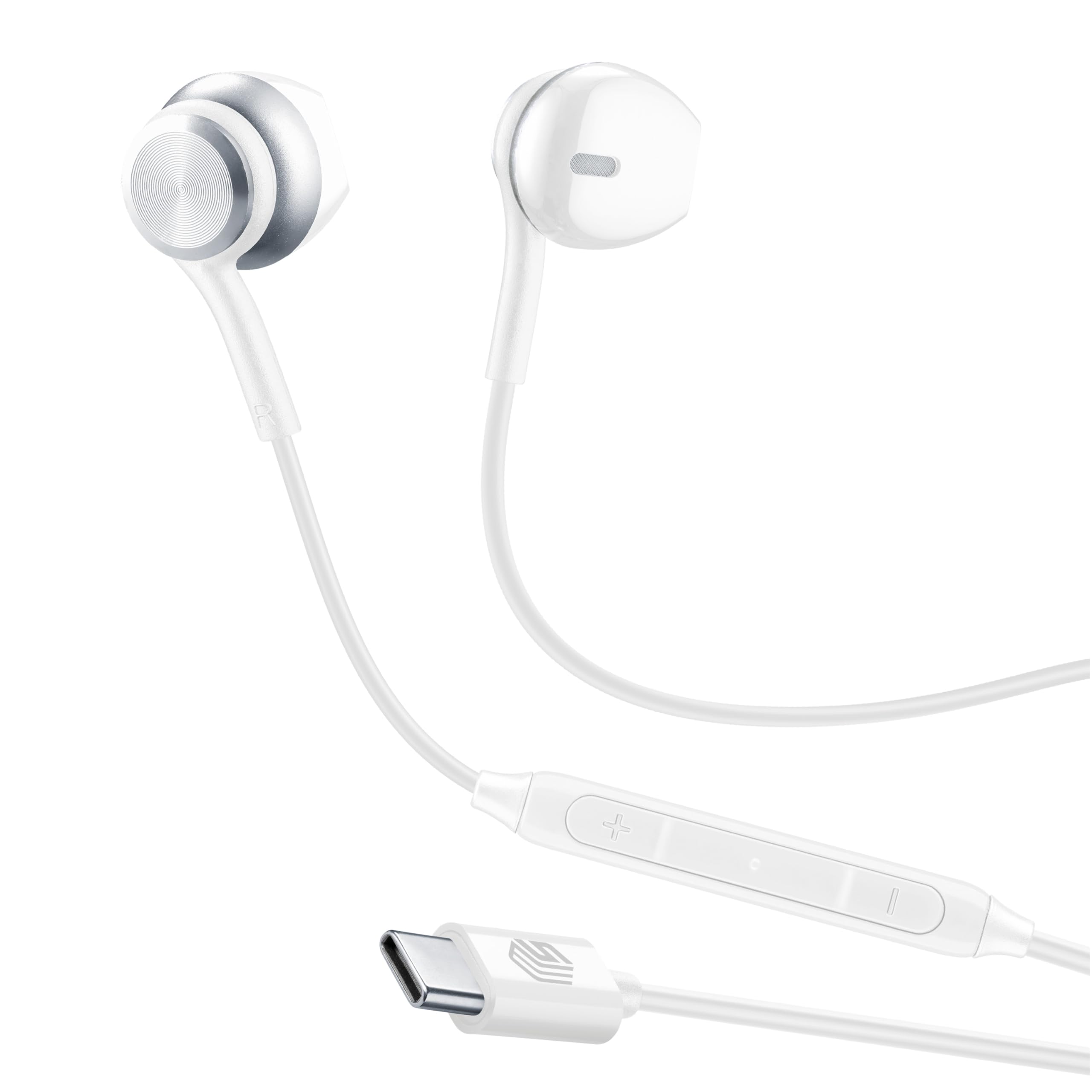 Capsule headphones - Wired headphones with microphone - USB-C compatibility - Metal details - White