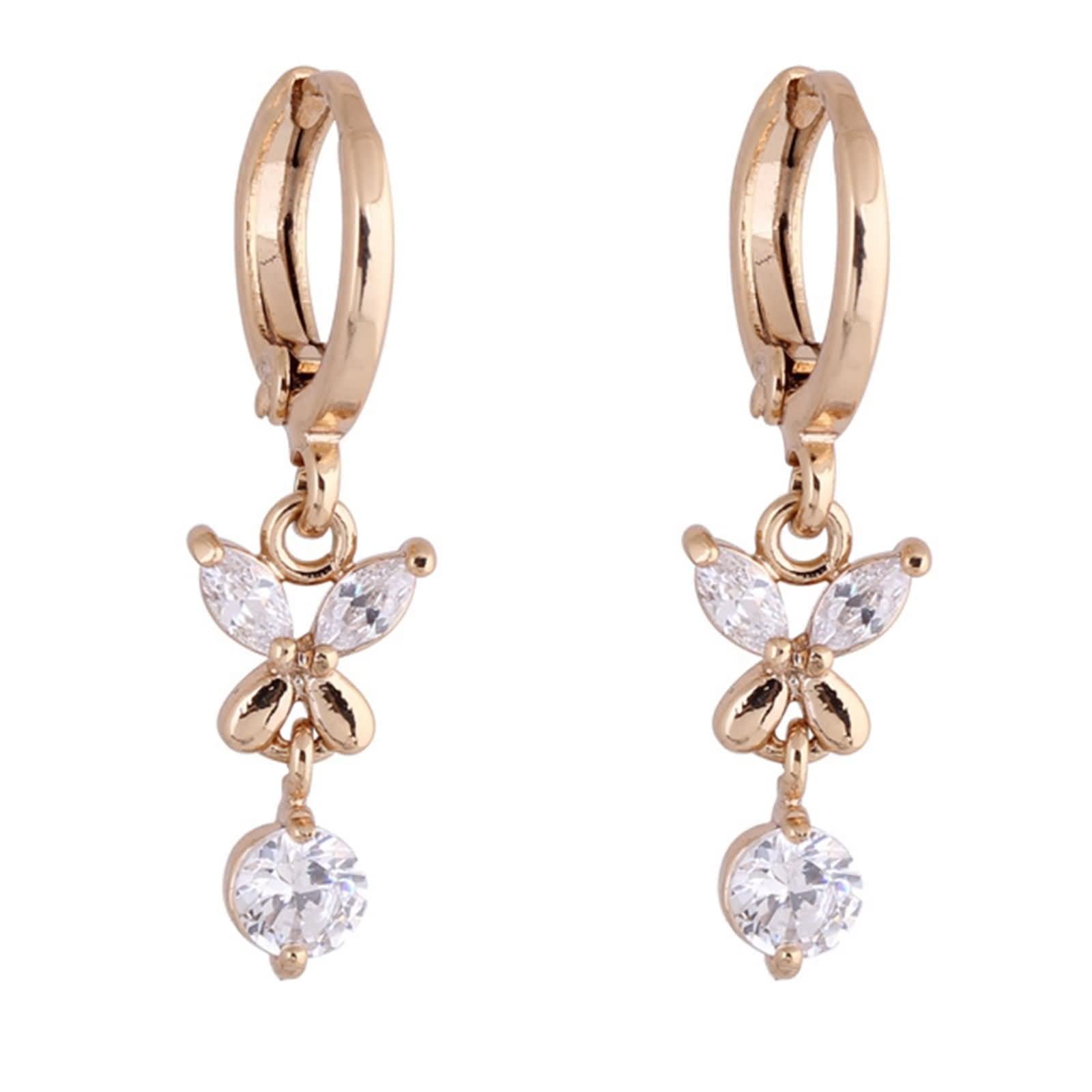 9K / 14K / 18 K Gelbgold Ohrringe Hochzeit Damen, Schmetterling und Rund mit Moissanit, Frauen Ohrringe Gold Hängend