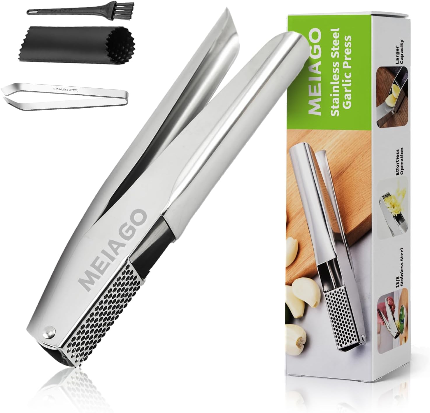 Garlic Press, Stainless Steel Garlic & Ginger Crusher, with Built-In Cleaner, Rust Resistant, No Peel, Large Capacity, Easy Clean,Dishwasher Safe,Silver Garlic Press, Stainless Steel Garlic & Ginger Crusher, with Built-In Cleaner, Rust Resistant, No Peel, Large Capacity, Easy Clean,Dishwasher Safe,Silver