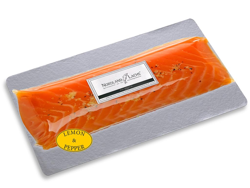 230g geräuchertes Lachs-Rückenfilet mit Zitrone & Pfeffer veredelt | das feinste Stück vom Nordland-Lachs Räucherlachs für Feinschemcker | Ultrapremium Filet Royal aus Schottland | Top Kühlversand