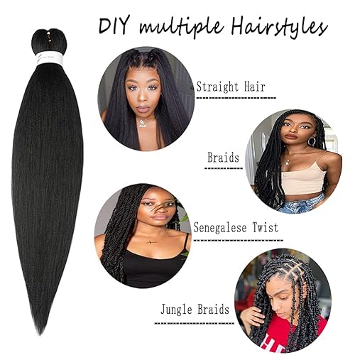 Miniatura 5 de Cabello trenzado preestirado ombré, cabello sintético preestirado, 8 paquetes de trenzas de ganchillo, cabello lacio Yaki de dos tonos para mujeres