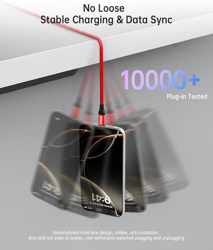 LDLrui Piros USB-C Kábel 10Gbps Gyors Töltés iPhone 17 Pro Samsung Galaxy S23 PS5