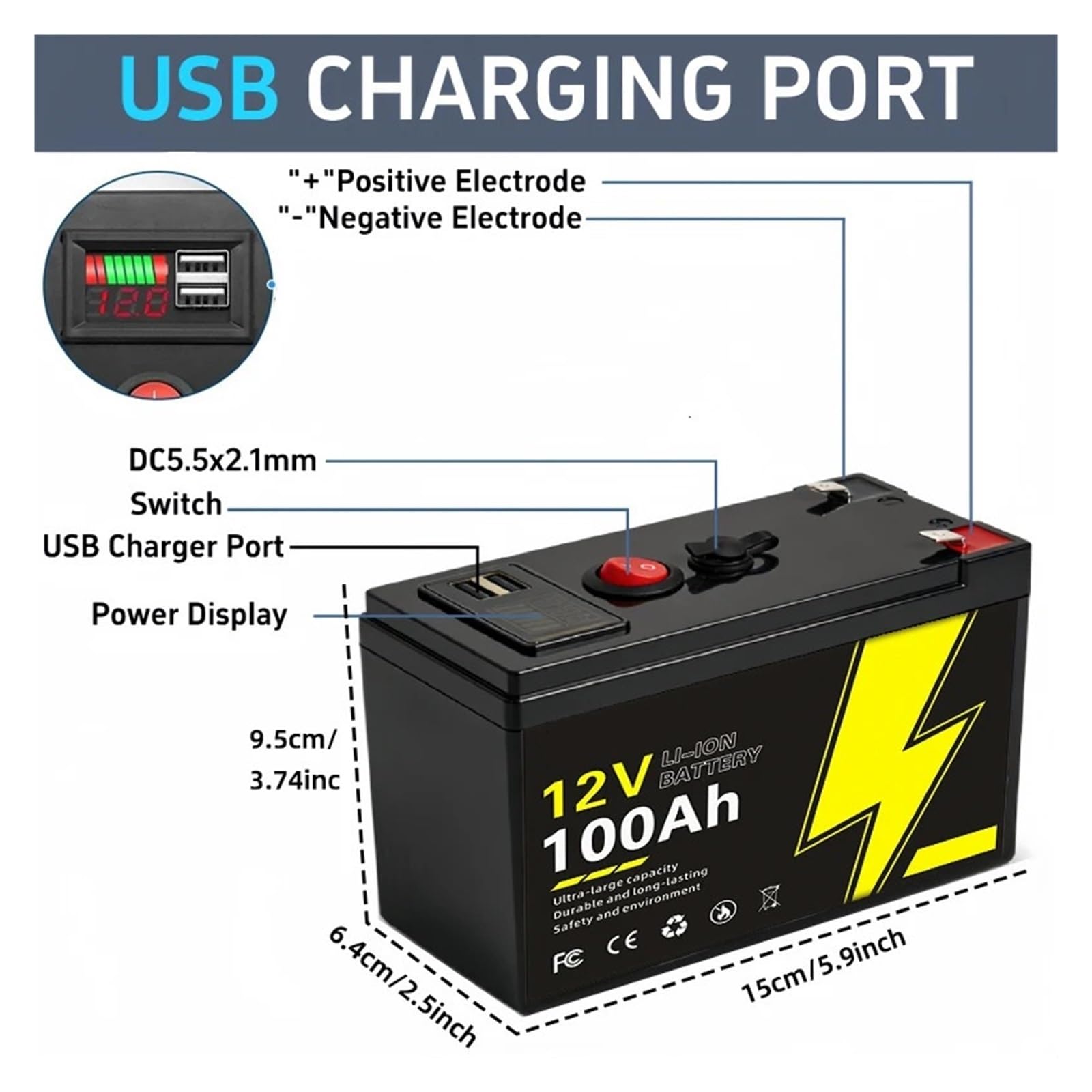 Batteria A Ciclo Profondo 12V 150Ah LiFePO4 Batteria Energia 100A | For camper, furgoni, motori da pesca alla traina, campeggi(120Ah Battery x1)