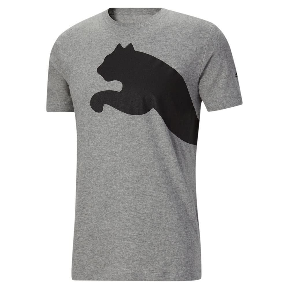 PUMA Mens Oversized Logo Tee Top Crew Neck Crew Neck (Large, Grey Heather/Black)