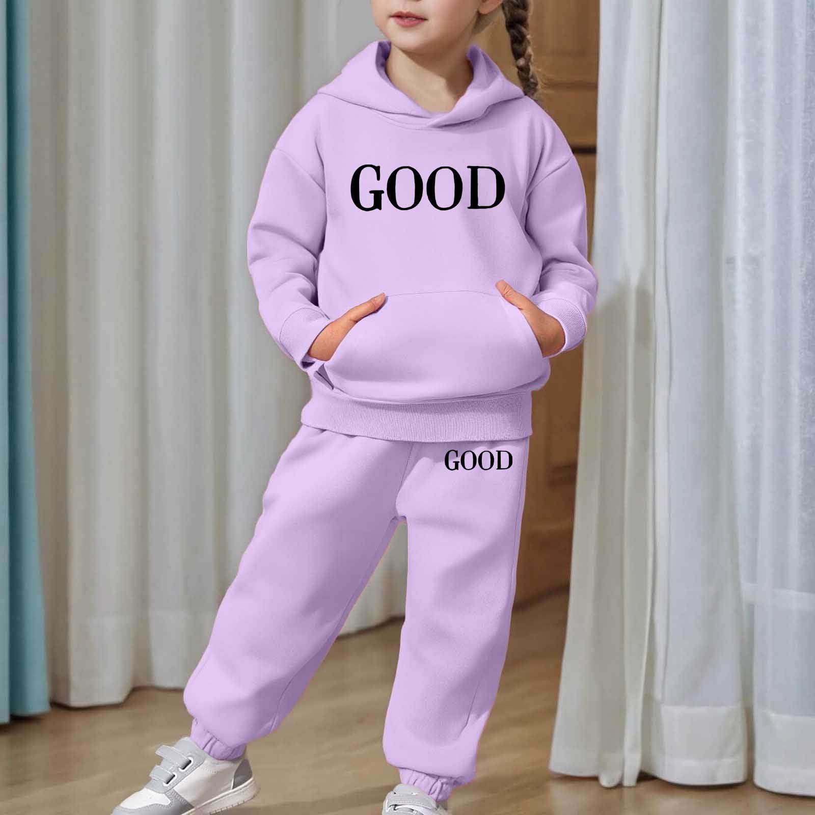 Generisch Survêtement pour fille et garçon - Ensemble 2 pièces - Sweat à capuche et pantalon de jogging - Lettre imprimée - Vêtement de sport chaud - Tenue de loisirs - Streetwear