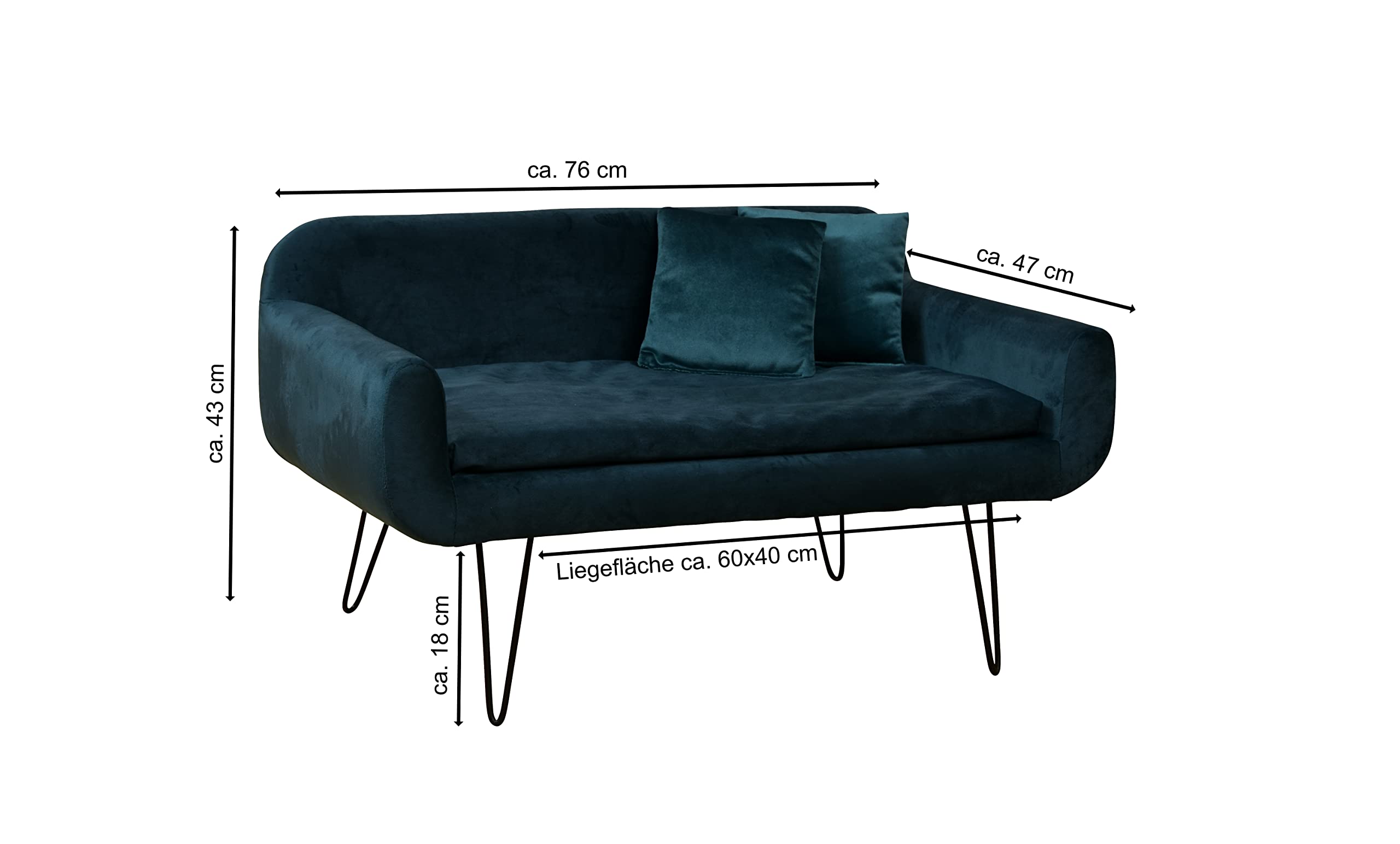 Rohrschneider Deluxe Hundesofa San Diego in Petrol, Samtbezug & Holzgestell