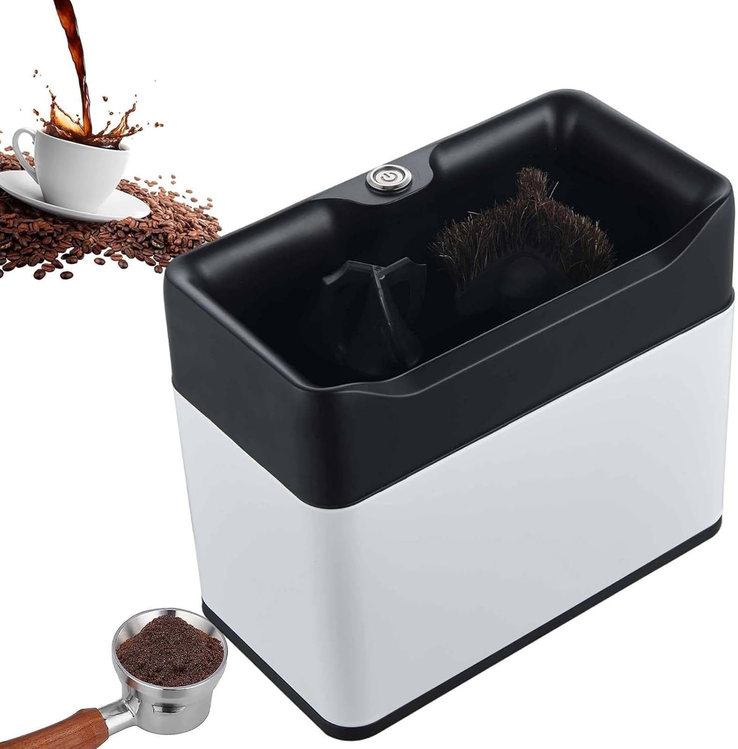 Limpiador Automático De Posos De Café, Limpiador De Café Prensa Eléctrico Con Doble Cabezal De Cepillos, 3 Raspadores, 340 Rpm, Ideal Para Cafetería, Restaurante, Uso Doméstico(White)