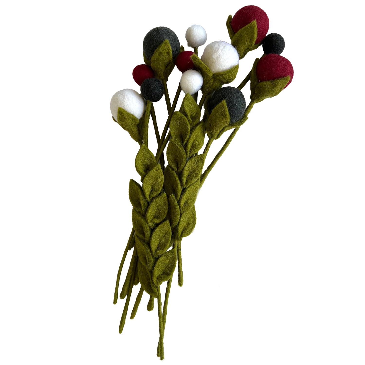 2 Rami Decorativi In Feltro Viola Scuro Con Bacche - Lunghi 30 Cm, Flessibili, Fatti A Mano In Nepal - Perfetti Per Vasi E Creazioni Fai Da Te Che Non Sfioriscono Mai
