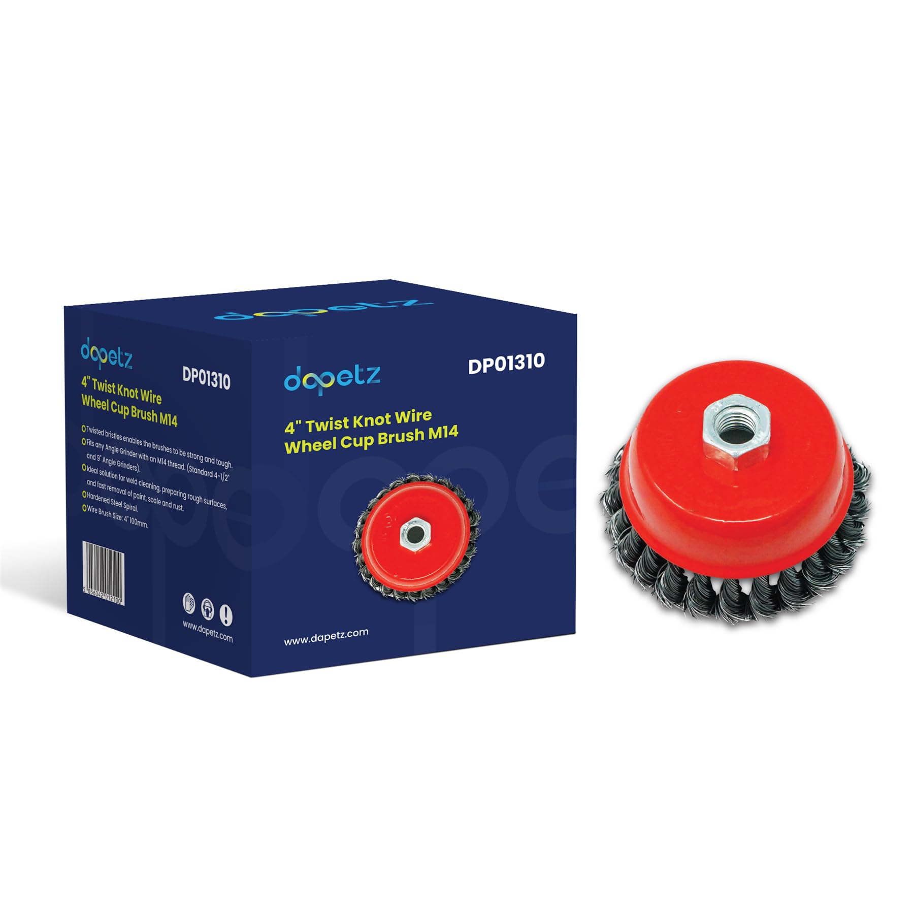 Dapetz ® Twist Knot Wire Cup Brush 4" 100mm 1/2" 115mm Angle Grinders M14 Thread for Metal and Stone Working, Cleaning, Surface Preparation and Fabrication Tasks