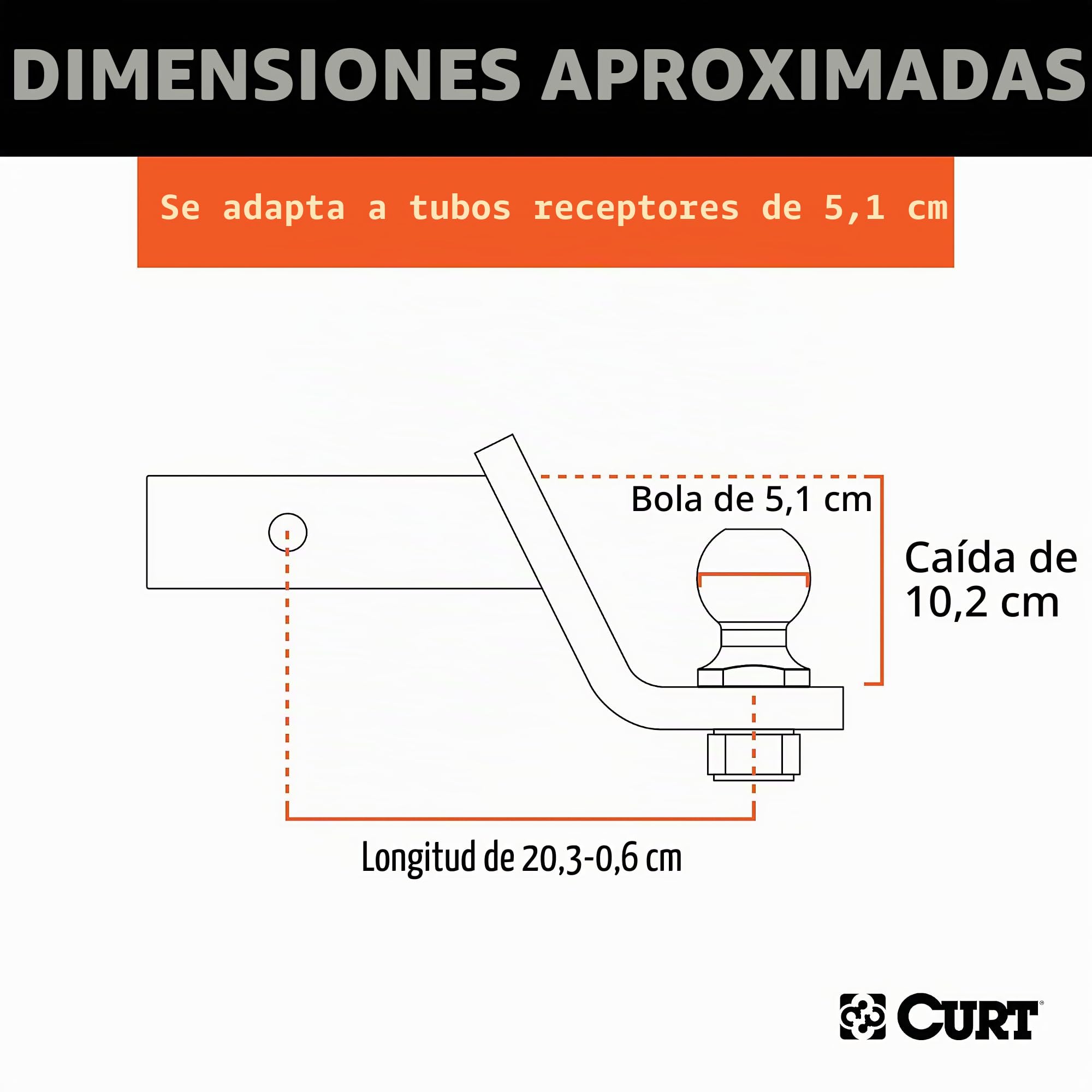 Curt 45056 - Soporte de Enganche de Remolque con Bola y Pin de 2 Pulgadas, se Adapta a Receptor de 2 Pulgadas, 7 Libras, caída de 4 Pulgadas