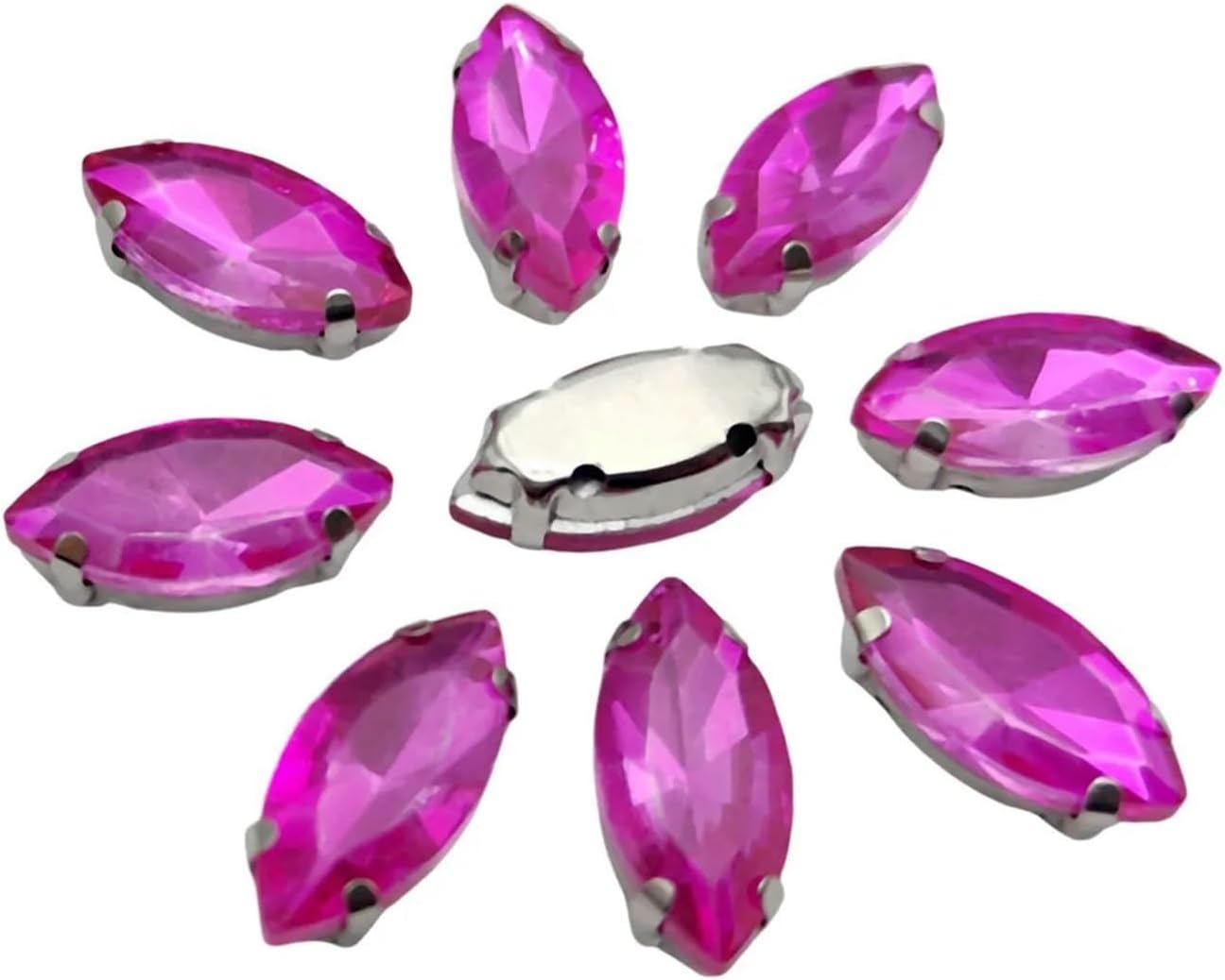 Horse Eye Shape Glass Rhinestones with Claw Marquise Sew On Stone Strass Diamond Silver Metal Base Crystals for Needlework(Rose,13x27mm 10pcs)