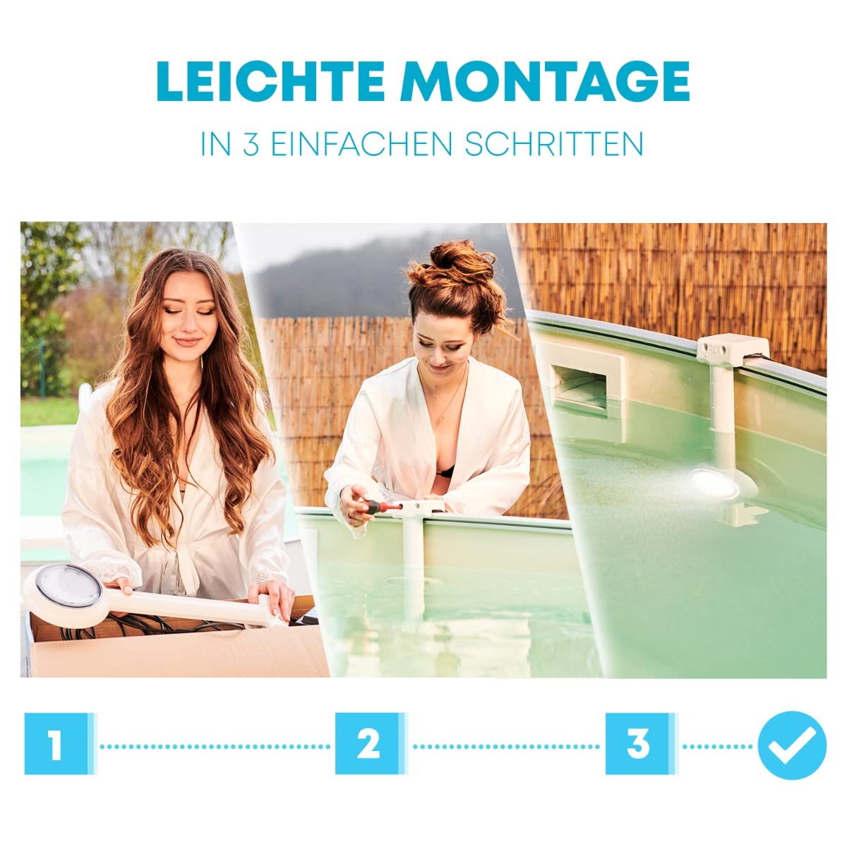 BWT LED Einhänge Scheinwerfer 16 Watt / 12 Volt / 710 Lumen/weißes Licht | 7 m Kabel | steckerfertig montiert | Pool Schwimmbad Beleuchtung | Stahlwandpools