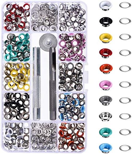 Bememo 300 Pieces Grommets Kit Metal Eyelets Colorful with Installation Tools Shoes Clothes Crafts, 10 Colors (3/16 Inch)