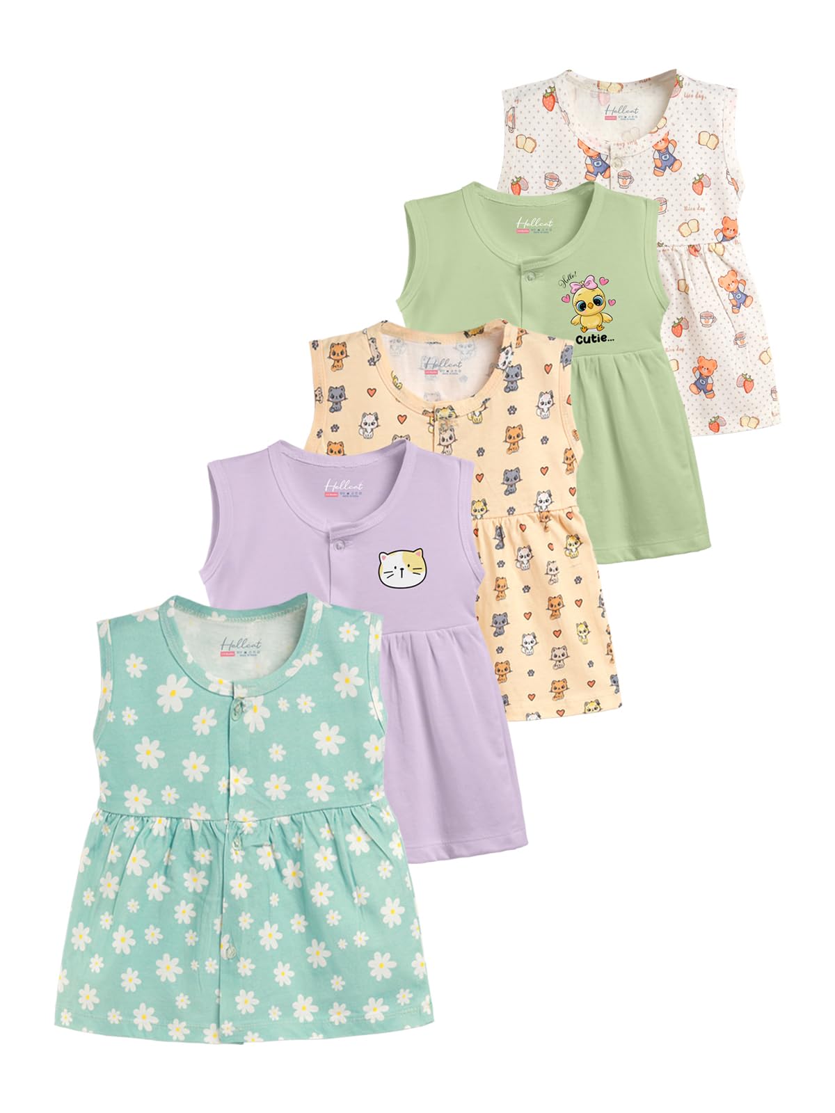 100% Cotton Baby Frock Dress for Girls - Pack of 5, Soft & Trendy, Sleeveless (0-18M)-image-3