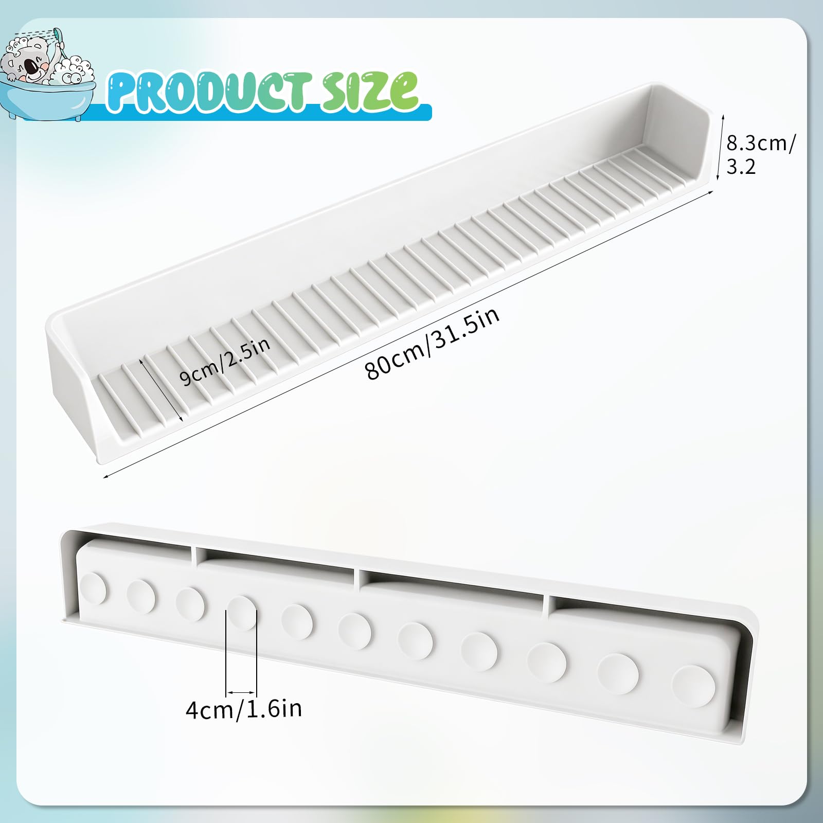 Dreamtop Protector contra salpicaduras para bañera, estante de juego de 2.6 pies para baño, bandeja de juguetes para bañera, protector de salpicaduras de silicona para evitar derrames de agua en el