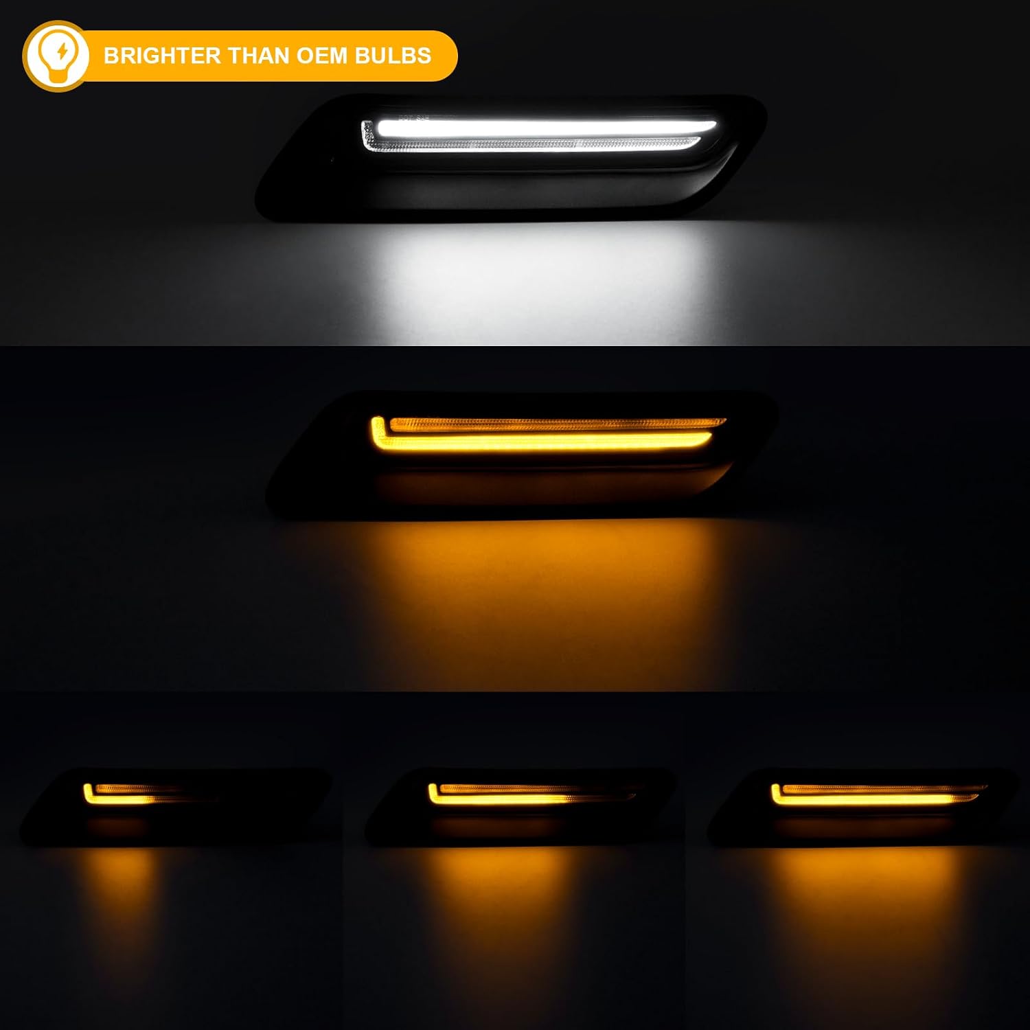 R&F Auto Smoked Sequential LED Hood Vent Lights Compatible with Ram 1500 (2010-2018) / Ram 1500 Classic (2019-2022) Hood Scoop Lamp Dynamic Indicator Turn Signal Light Bezel Driving Lamp
