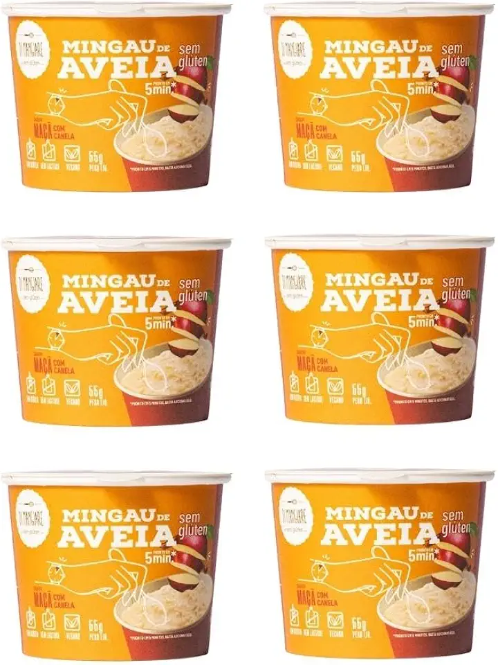 Mingau de Aveia Maçã com Canela Sem Glúten, Sem Leite e Vegano - 06 UNIDADES (pronto em 05 minutos)