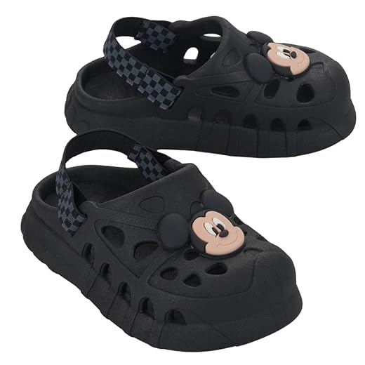 Sandália Babuche Infantil Bebê Minnie Mickey Mouse, Vermelha, com Elástico (Preto/Mickey, BR, Criança de 4 a 8 anos, Numérico, 25)