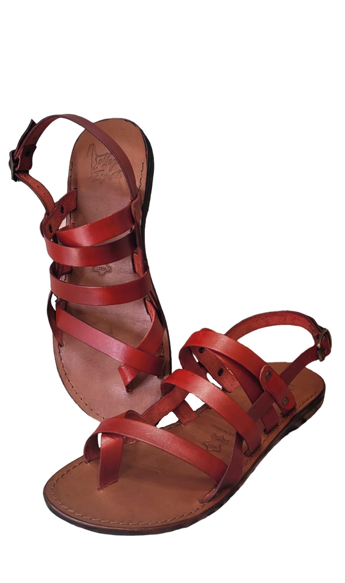 Sandali artigianali da Uomo fatti a mano con materiali di qualità: vera pelle e vero cuoio 100% Made in Italy Handmade Sandals for Man (41, Rosso)