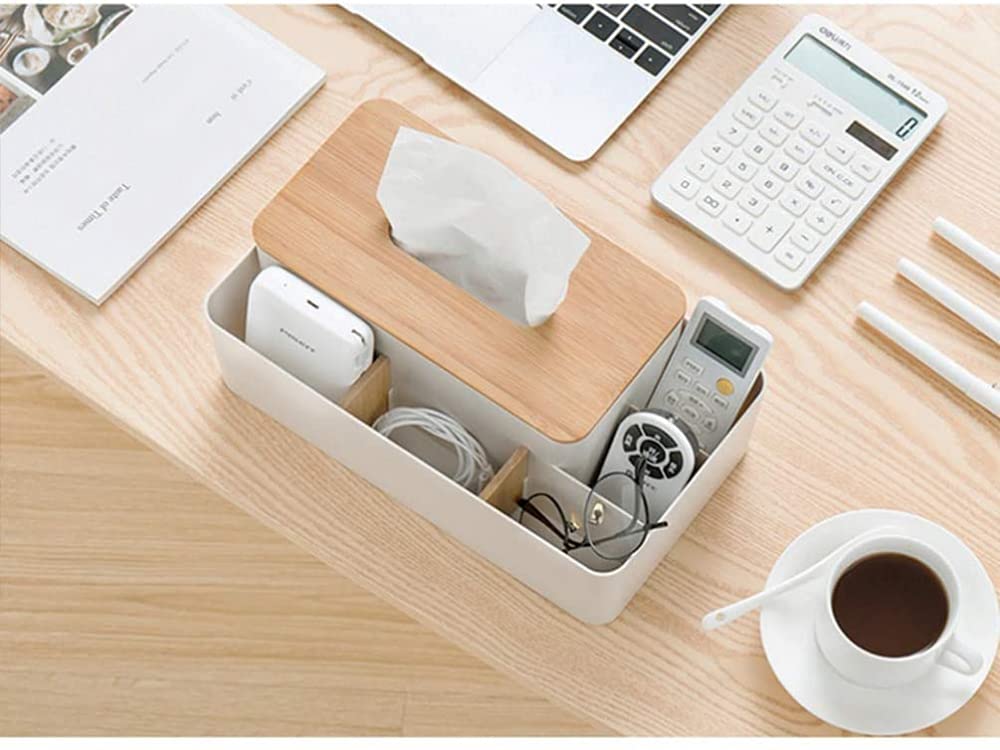 Pudełko na chusteczki, Drewniane pudełko na chusteczki i serwetki papierowe, etui pilota, pojemnik drobiazgi(White)